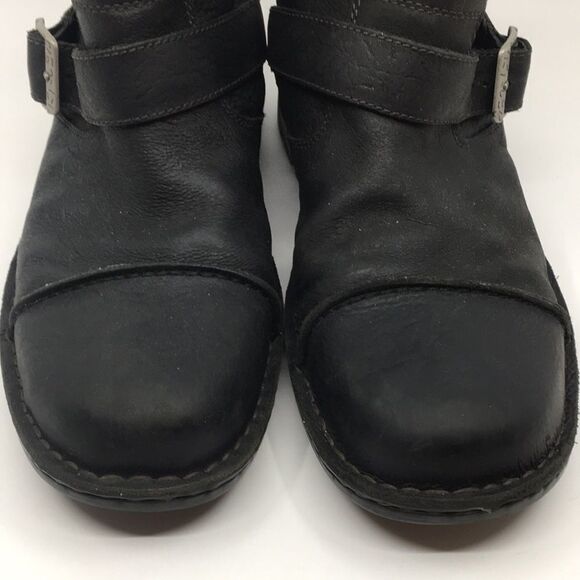 UGG Australia Lancing Black Leather Sherpa Lined Mid Ankle Moto Boots Sz 12 - Picture 6 of 16